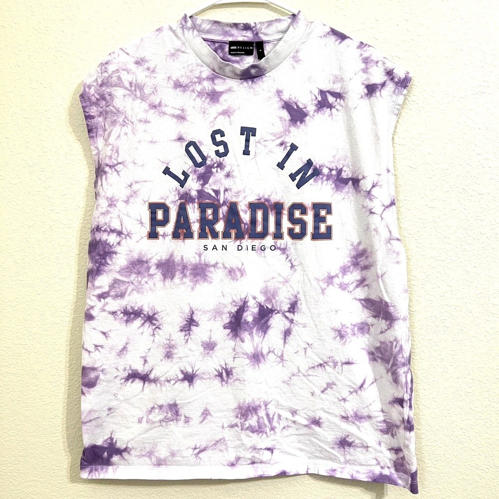 Asos Design Shirt Size Small Tie Dye Muscle Tee Lost in Paradise Purple L3